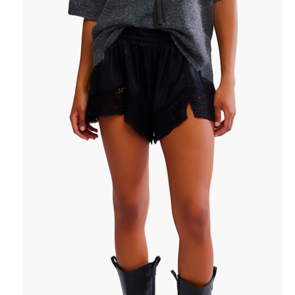 Free People Intimately XS Black Lace Trim Satin Boho Lounge Shorts - Picture 6 of 6
